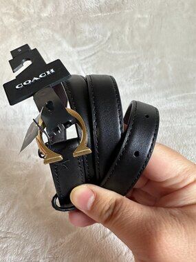 NWT! Coach 89352 Signature Buckle Belt 18mm In Black/Oxblood & Gold tone Size S